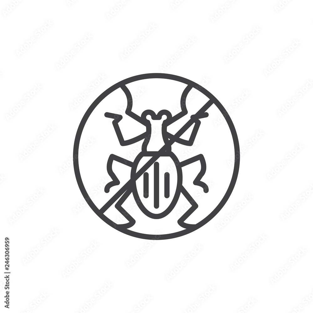No weevil pests line icon. linear style sign for mobile concept and web design. Stop weevil insects outline vector icon. Symbol, logo illustration. Pixel perfect vector graphics No weevil pests line icon. linear style sign for mobile concept and web design. Stop weevil insects outline vector icon. Symbol, logo illustration. Pixel perfect vector graphics