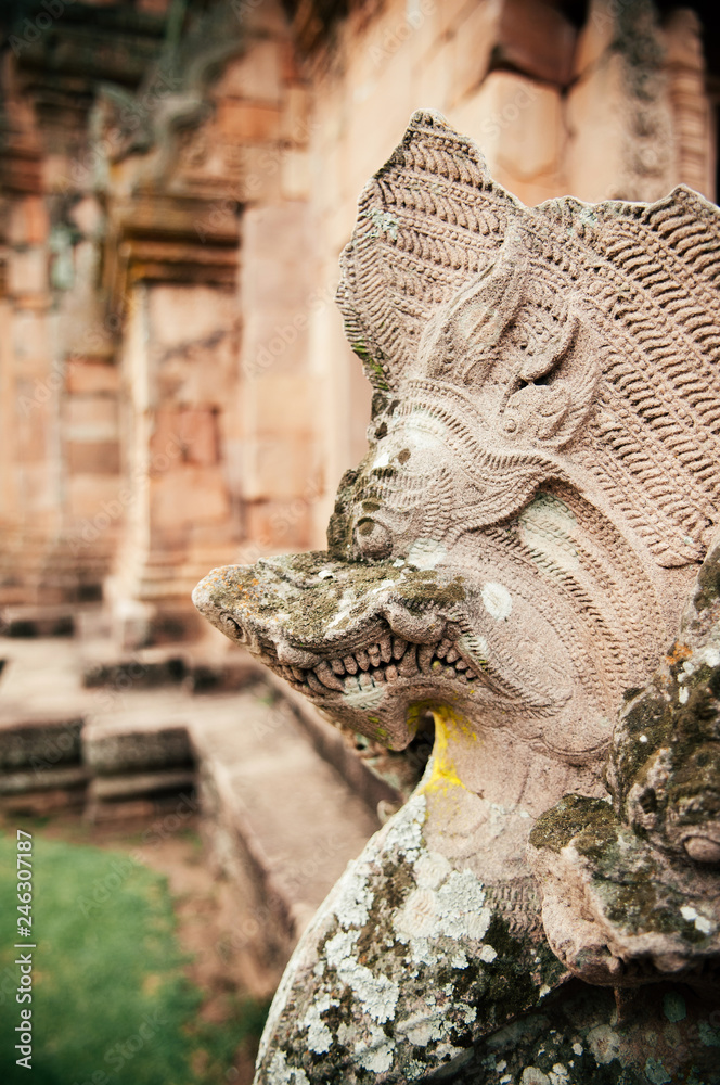 Stone Naga statue of Phanom Rung castle in Buriram, Thailand