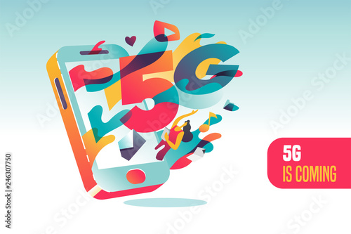5G fast connection is coming. vector illustration