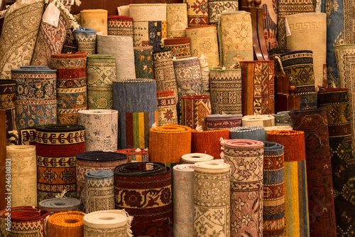 Photography The carpets on the background in the shop for special costumers from Nevsehir, Sivas and other Turkish city in Turkey