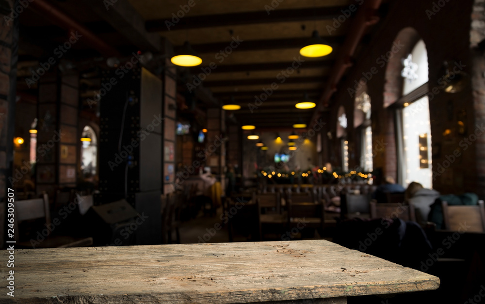 background barrel and worn old table of wood