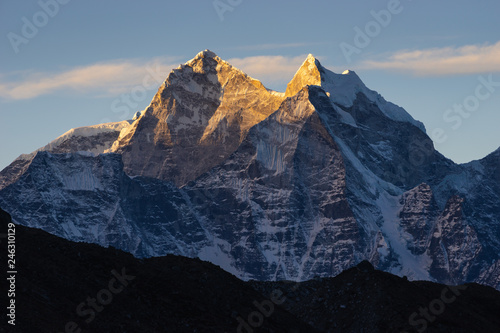 View of Mount Kangtega at sunrise in Himalaya mountains, Nepal.  Sagarmatha national park photo