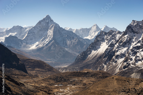 Mount Ama Dablam seen from Chola pass in Himalaya mountains range, Everest region, Nepal