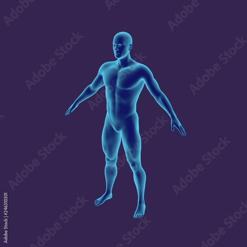 Standing man. Isolated on dark background. 3D rendering illustration.