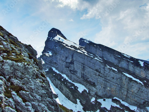 Alpine peak Zuestoll in the Churfirsten mountain range, between the Toggenburg region and Lake Walensee - Canton of St. Gallen, Switzerland photo