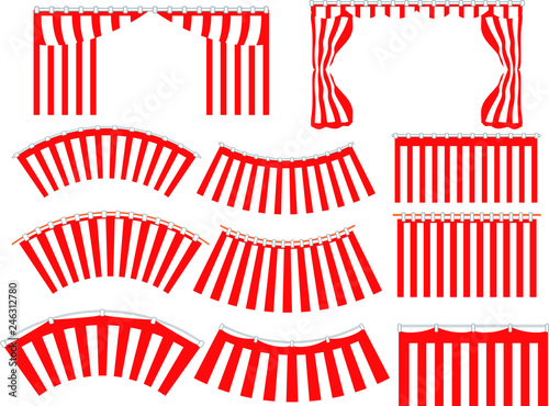 red and white curtain set