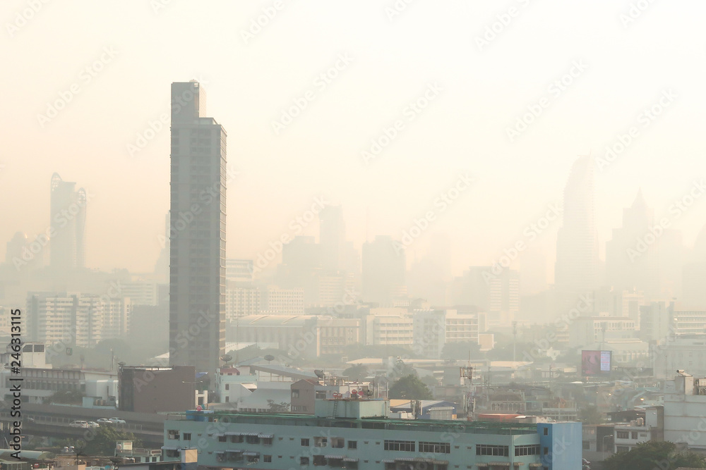 Bangkok, Thailand - 30 Jan 2019 : Air Pollution with dust pm 2.5 in city Bangkok, Thailand