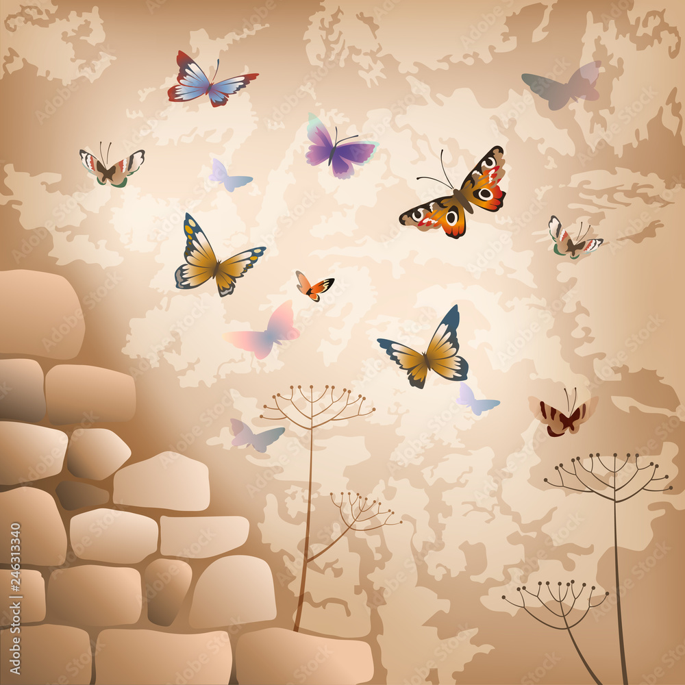 Beautiful background with butterflies.
Vector background. Colorful butterflies on an abstract background. Illustration, EPS-10.