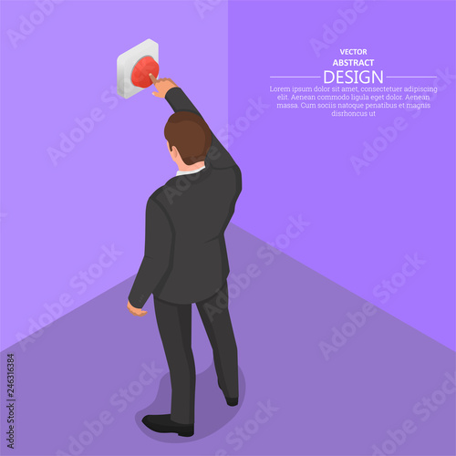 The man presses the red button