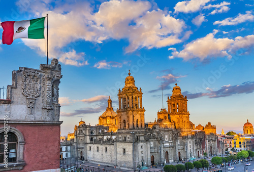 Mexican Flag Metropolitan Cathedral Zocalo Mexico City Mexico photo