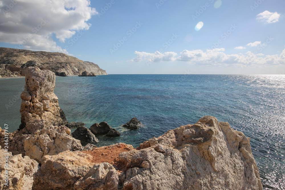 Cyprus - Mediterranean Sea beach. Petra tou Romiou - Aphrodite's Rock. Cyprus - Mediterranean Sea beach. Petra tou Romiou - Aphrodite's Rock.