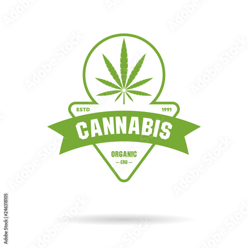Marijuana leaf. Medical cannabis. Hemp oil. Cannabis extract. Icon product label and logo graphic template. Isolated vector illustration.