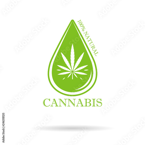 Marijuana leaf. Medical cannabis. Hemp oil. Cannabis extract. Icon product label and logo graphic template. Isolated vector illustration.