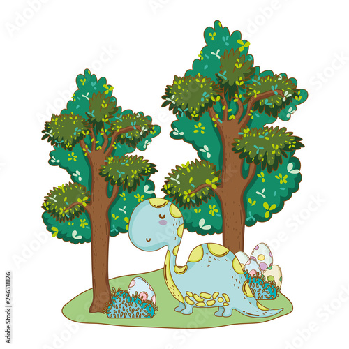 cute apatosaurus with tree in the landscape