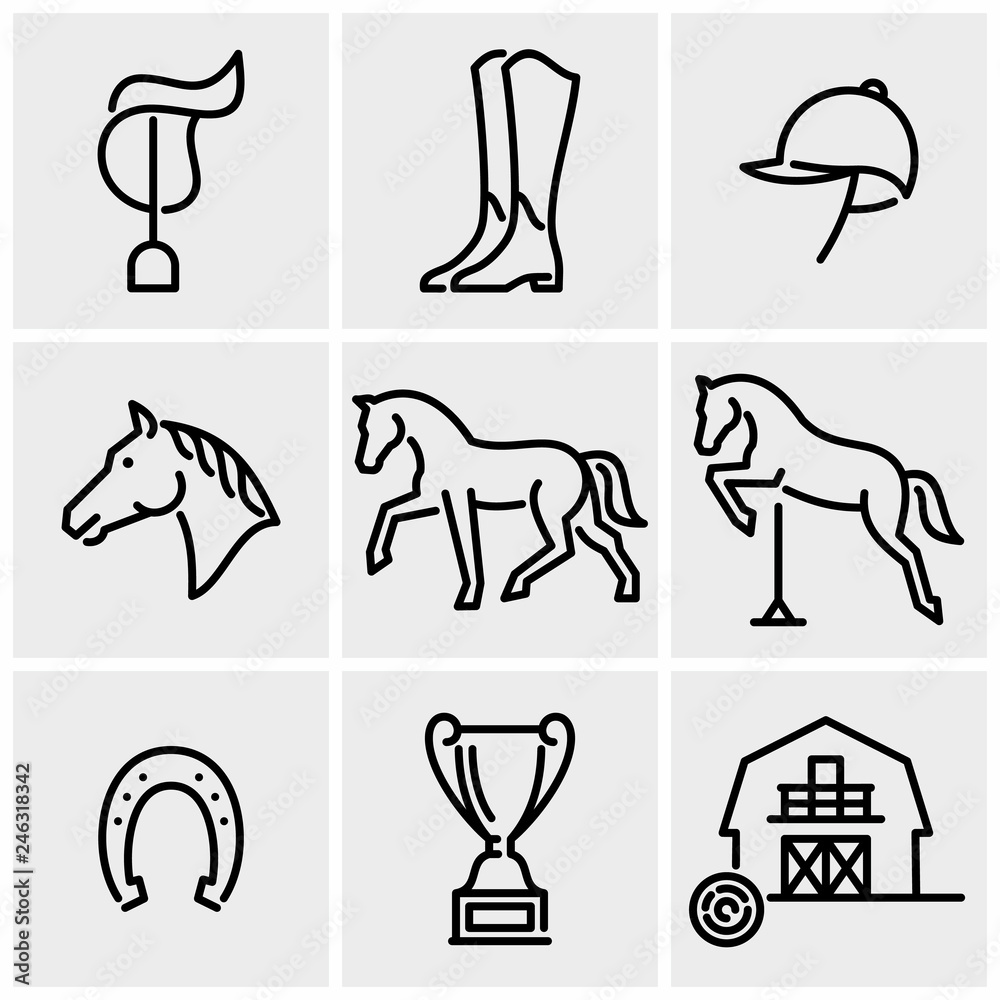 Equestrian icon set. Horses vector symbols. Stock Vector | Adobe Stock