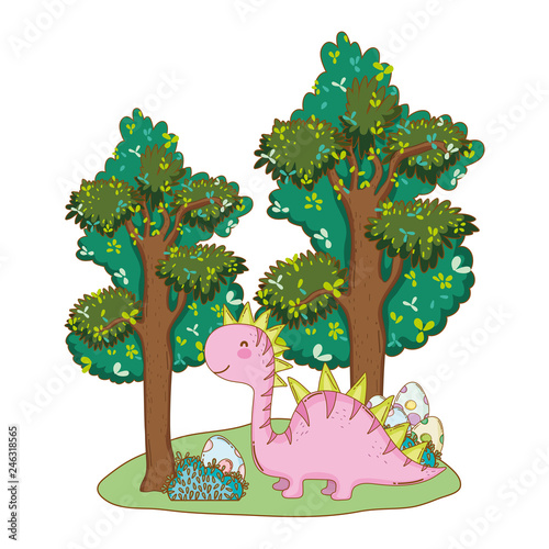 cute apatosaurus with tree in the landscape