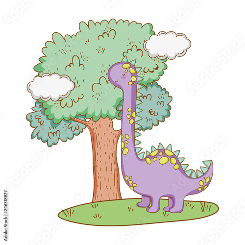 cute apatosaurus with tree in the landscape