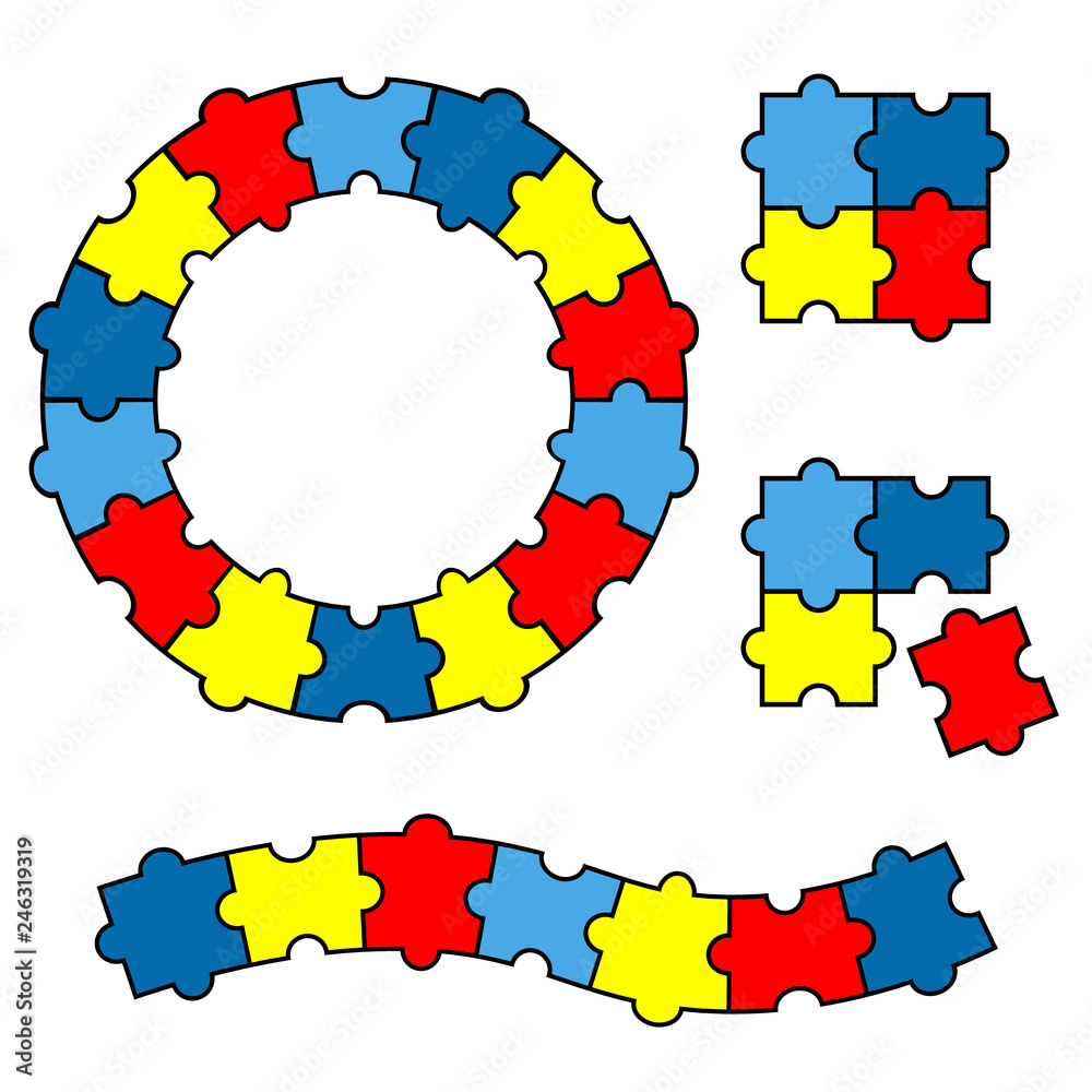 Fototapeta premium Colorful puzzles pieces. Puzzle circle, round. Jigsaw puzzle template.