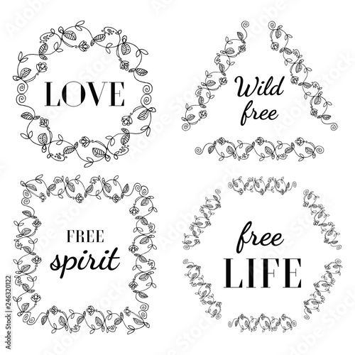 Vector Set of Boho Style Frames and hand drawn elements.