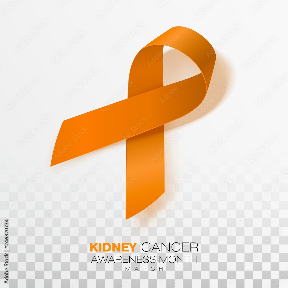 National Kidney Cancer Awareness Month. Orange Color Ribbon Isolated On