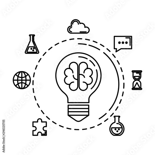 bulb light with brain storming and business icons