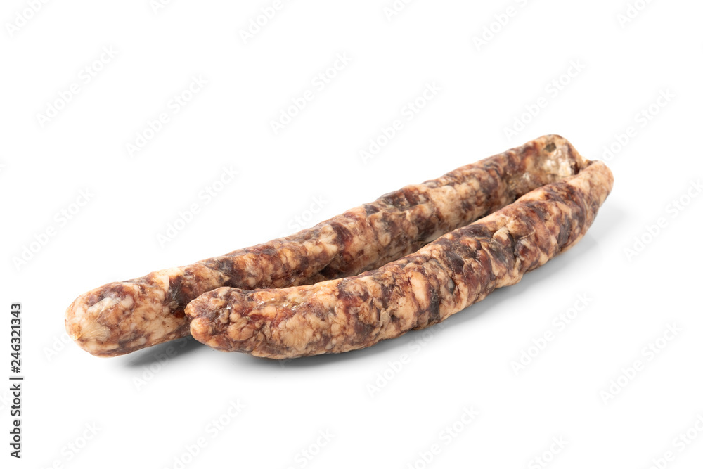 Dried pork sausage isolated on white background. 