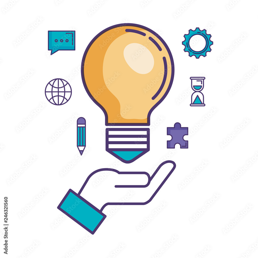 bulb light with set business icons bulb light with set business icons