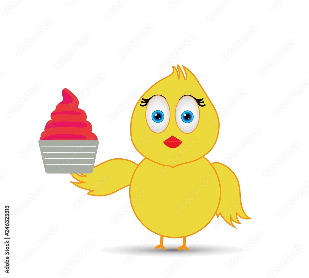 chick enjoying a cup ice cream chick enjoying a cup ice cream