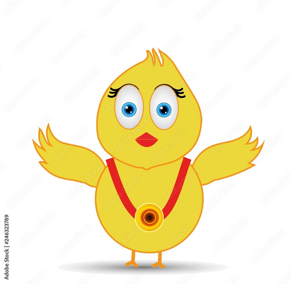 chick wearning golden medal in neck