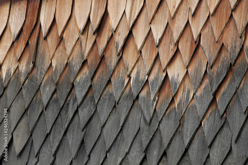  background, a fragment of an old wooden roof, the boards of a pointed shape are overlapped