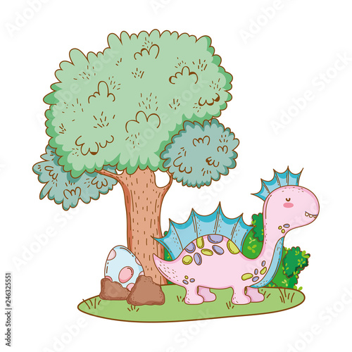 cute apatosaurus with tree in the landscape