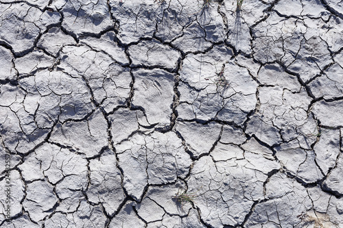 view of deep cracks on the ground due to lack of moisture in arid summer