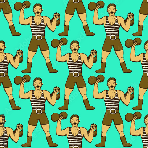 Sketch circus strongman in vintage style