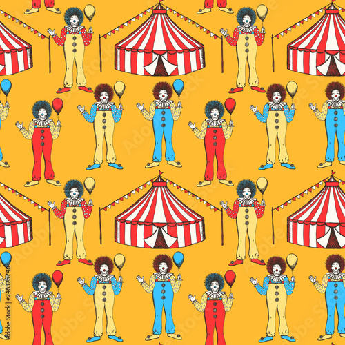 Sketch circus tent and clawn