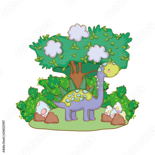 cute apatosaurus with tree in the landscape