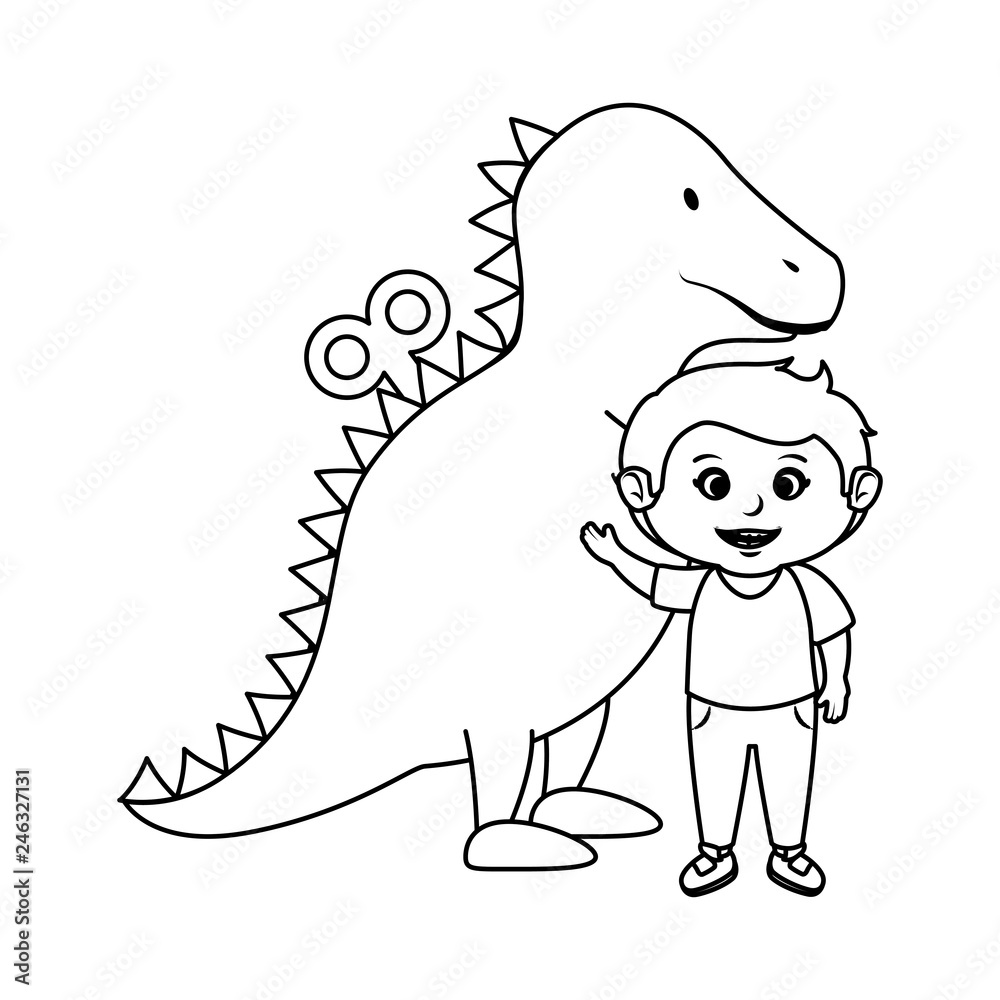 Obraz premium little boy with tyrannosaurus rex toy