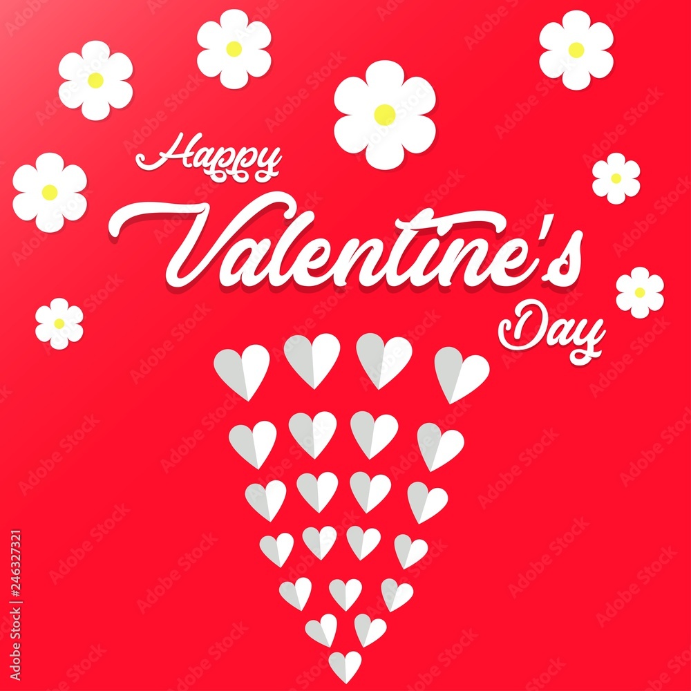 Happy valentines day greeting card, white heart with flower. vactor