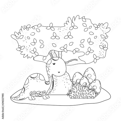cute apatosaurus with tree in the landscape