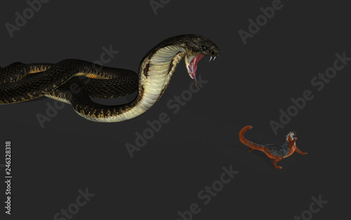 3d Illustration King Cobra Snake hunting and Squirrel Escape with Clipping Path.
