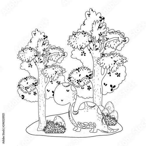 cute apatosaurus with tree in the landscape