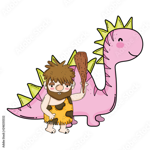 cute apatosaurus with caveman