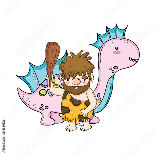 cute apatosaurus with caveman