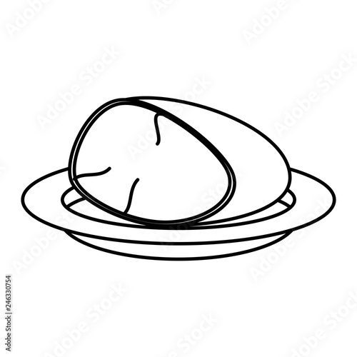 dish with ham piece