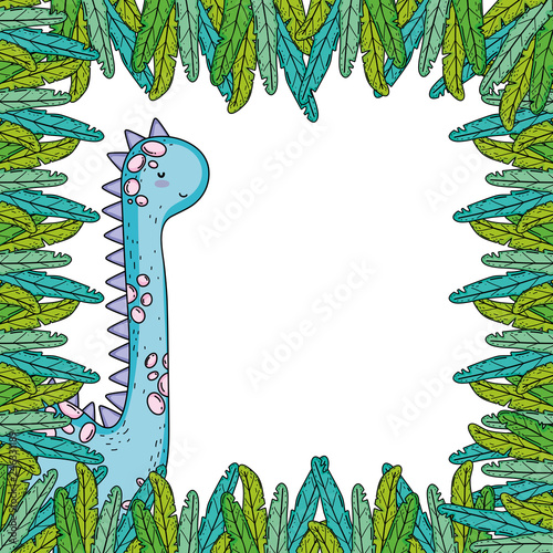 cute apatosaurus with leafs frame