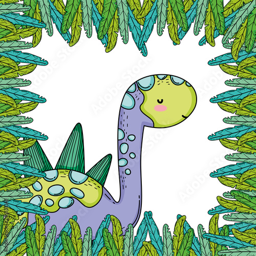 cute apatosaurus with leafs frame