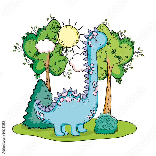 cute apatosaurus with tree in the landscape
