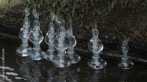 Ice sculptures of Pruem River at Irrel Waterfalls, South Eifel, Rhineland-Palatinate, Germany, Europe photo