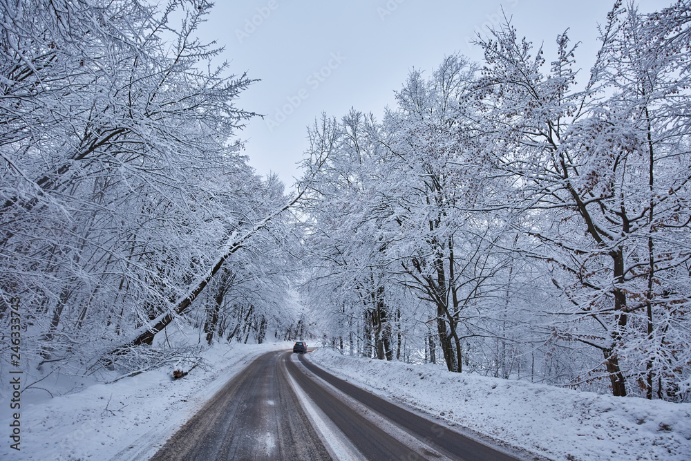 Mountain road during winter Mountain road during winter