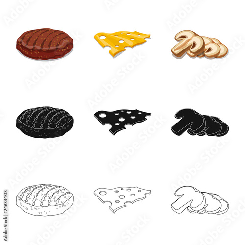 Vector design of burger and sandwich sign. Set of burger and slice vector icon for stock.
