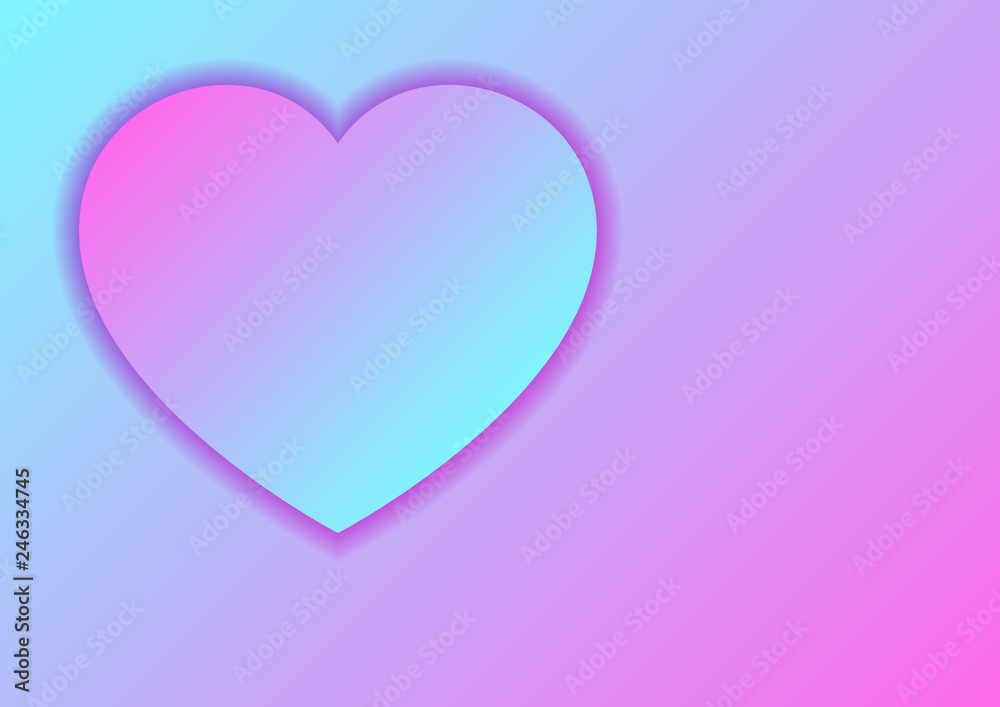Heart love symbol for Valentine's day from pastel color of light blue and pink gradients with sadows for banner, poster, greeting card. Vector illustration.